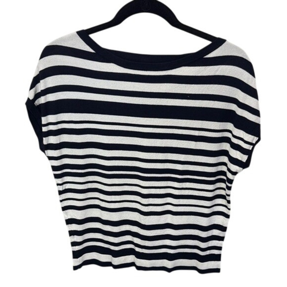 Loft‎ Navy White Striped Short Sleeve Sweater Criss Cross Back Top Small